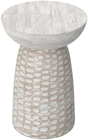 SIMPLIHOME Boyd 13" Wide Solid Wood Round End Table in White Wash - Image 6