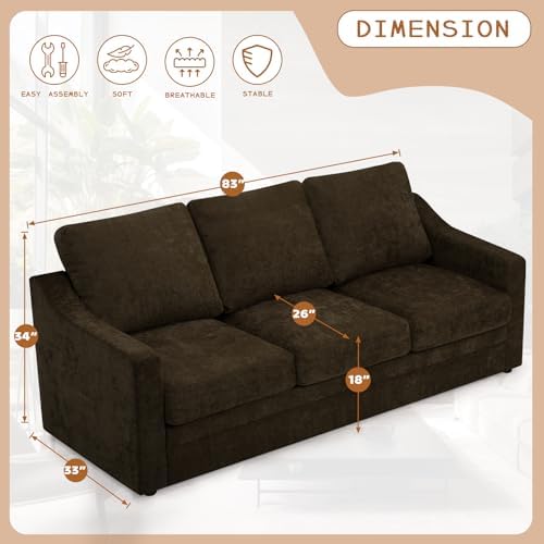 83” Chenille 3 Seats Sofa w/Comfortable Back Cushions - Image 2