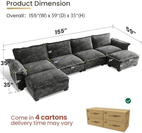 KKL 155" Sectional Couches for Living Room, U-Shaped Modular Sectional Sofa - Image 2