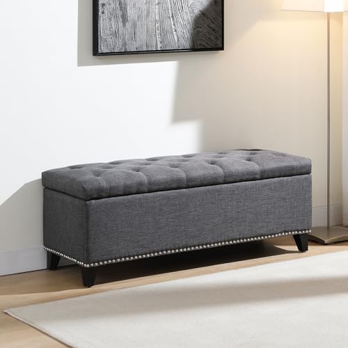 Storage Ottoman Bench, Linen Tufted Large Shoe Entryway Benches - Image 4
