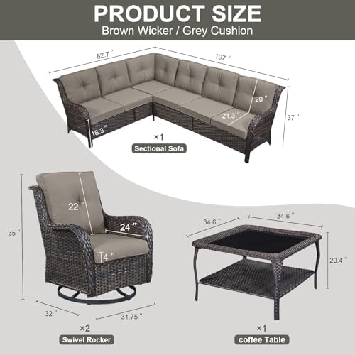 Belord Patio Furniture Set 6 Seats, Outdoor Swivel Rocker Patio Chairs - Image 2