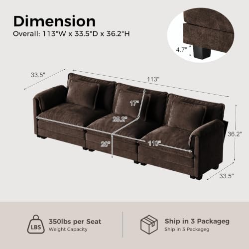 ELUCHANG 116" Oversized Modular Sectional Sofa, Comfy Chenille Cloud Couch - Image 2