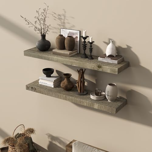 Acovy 40" Unfinished Solid Reclaimed Wood Floating Shelves, Rustic Heavy-Duty - Image 2