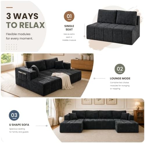 Yafylly 132 Inch U Shaped Modular Sectional Couch - Image 6