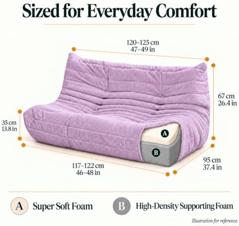 N&V Fireside Loveseat, Mid Century Armless Twin Size Floor Sofa, Soft Premium - Image 2