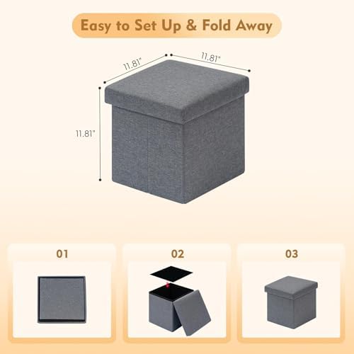B FSOBEIIALEO Storage Ottoman Cube, 11.8" Linen Small Ottoman - Image 3