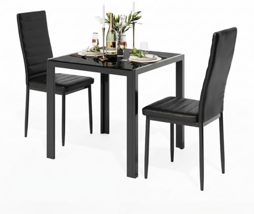 Gizoon 3 Piece Glass Dining Table Set, Kitchen Table and Chairs Set by Gizoon