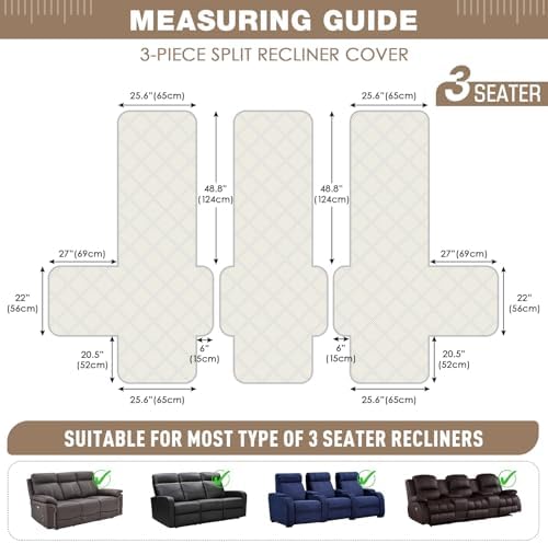 TAOCOCO 100% Waterproof Recliner Sofa Covers 3 Seater Split Couch Covers - Image 2