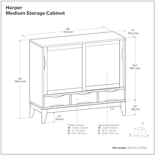 SIMPLIHOME Harper 48" Wide Solid Wood Storage Cabinet in White - Image 3