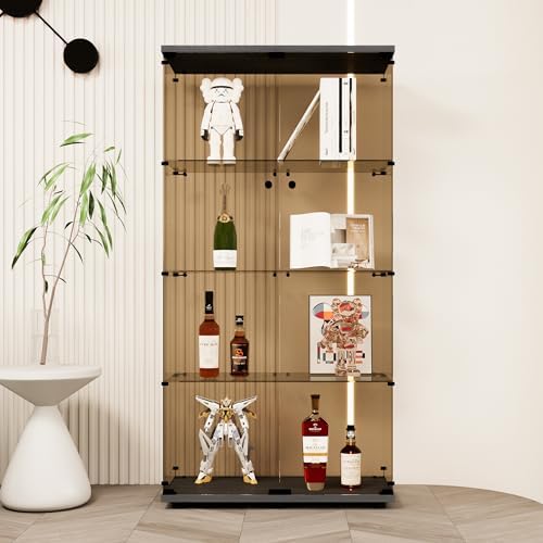 FLYMUHJIA 64" H 4-Tier Smoked Glass Display Cabinet - Image 3