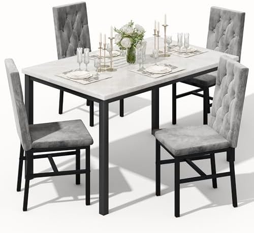 Hooseng Dining Table Set for 4, Faux Marble Small Kitchen Table Chairs Set of 4 by Hooseng