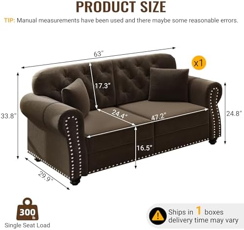 KEIKI 63" Velvet Chesterfield Sofa - Image 2