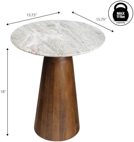 JONATHAN Y Kaito 18" Round White Marble End Table, Honey Wood - Image 3