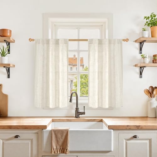 YoungsTex Linen Cafe Curtains 36 Inch Length, Small Half Drapes by YoungsTex