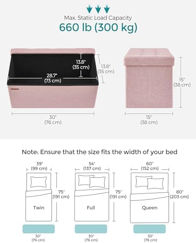 SONGMICS 30 Inches Folding Storage Ottoman Bench, Load 660 lb - Image 3