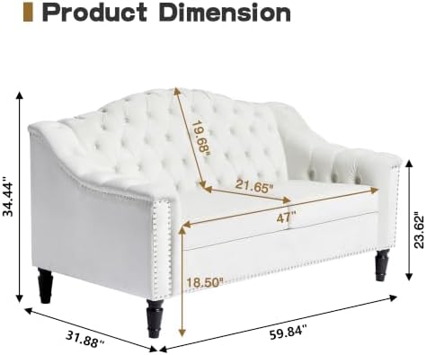 LEVNARY Chesterfield Loveseat Velvet, Upholstered Sofa - Image 2