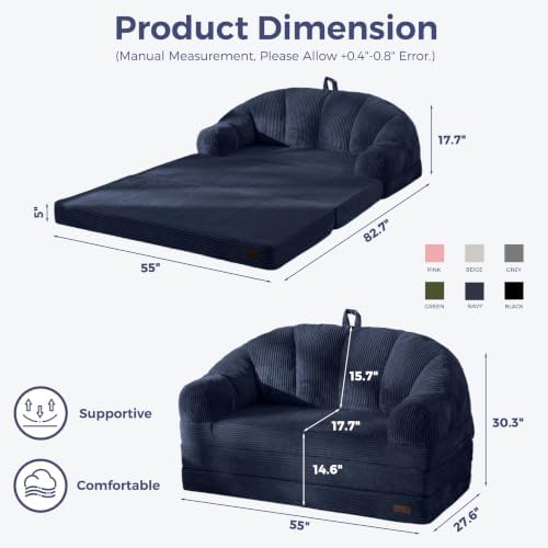 MAXYOYO Folding Sofa Bed with Backrest, Boneless Fold Out Couch with Handle - Image 3
