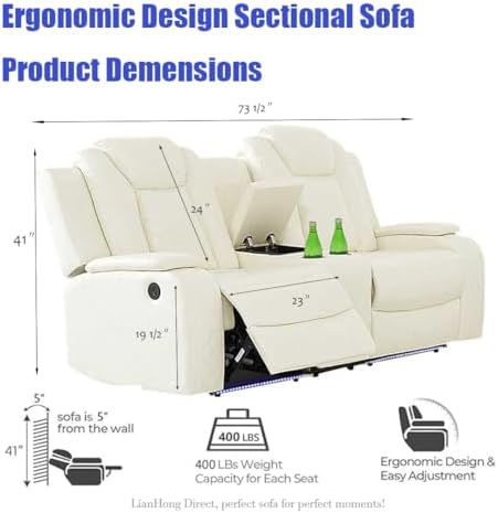 Power Recliner Sectional Sofa Couch and Loveseat, Power Sectional Sofa Sets - Image 4
