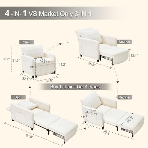 ZZW Sleeper Chair 84" Extra Long Convertible Chair Bed Upgraded 3-in-1 to - Image 2