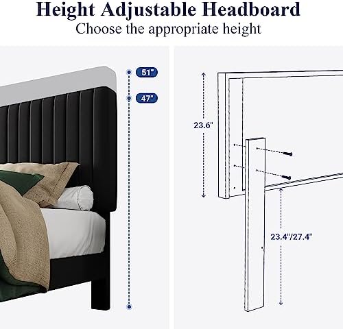 Allewie Queen Bed Frame, Velvet Upholstered Platform Bed - Image 6