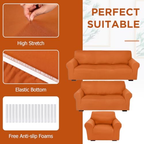 Peryiter 3 Pcs Couch and Loveseat Sofa Covers, Milk Silk - Image 4