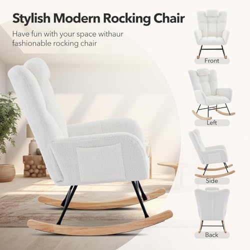 IDEALHOUSE Upholstered Glider Rocking Chair, High Backrest - Image 6