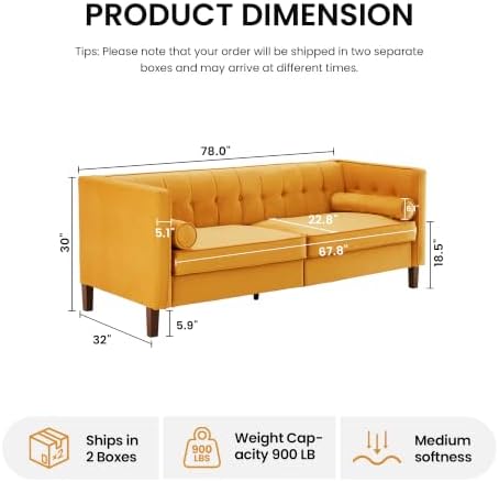 78" Velvet Sofa, 3 Seater Couch - Image 2