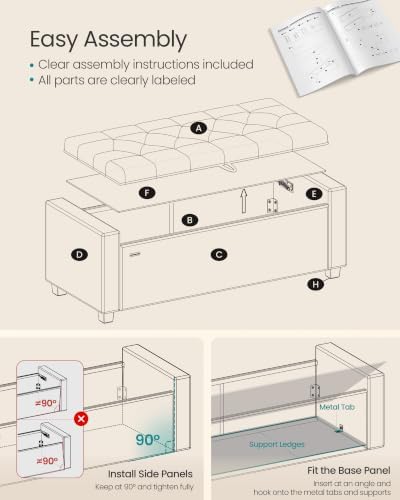 SONGMICS Storage Ottoman, 48 Inches Long Bed End Stool, Solid Wood Legs - Image 4