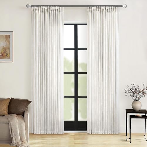 TWODRAPES 90 Inch Pinch Pleated Linen Textured Curtains 2 Panels by TWODRAPES