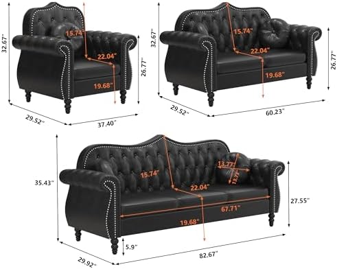 AVZEAR Chesterfield 2-Piece Living Room Sectional Sofa Set, Mid-Century Modern - Image 2