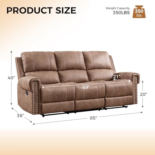 CANMOV Manual Reclining Sofa for Living Room, Faux Leather 3 Seater Recliner - Image 2