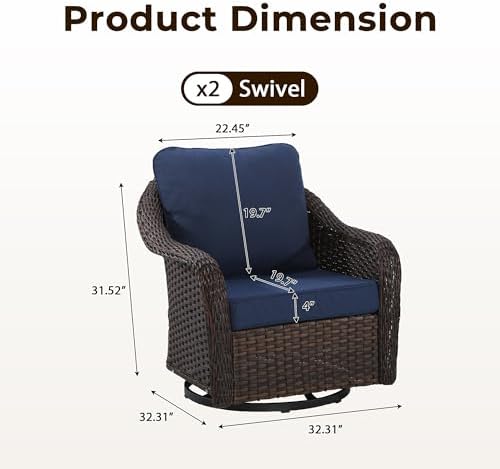 Outdoor Wicker Swivel Chair Set of 2, All-Weather Use Patio Rattan Chair - Image 2
