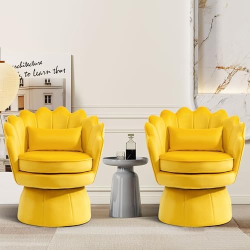 ZJhome 360° Swivel Accent Chairs Set of 2, Mid-Century Modern Velvet Barrel by ZJhome