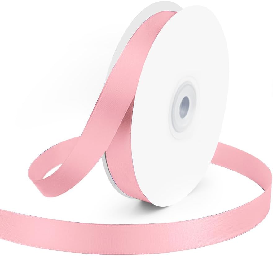 KMER LIFE 5/8" Wide x 50 Yards Pink Single Faced Polyester Satin Ribbon, Pink Satin Ribbon Perfect for Wedding Decor, Wreath, Crafts, Gift Wrapping & Other Projects (Pink)