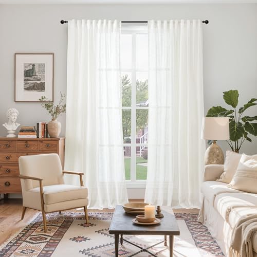 Extra Long Linen Semi Sheer Curtains 102 Inch Length - Image 2