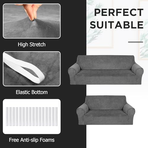Peryiter 2 Pcs Couch and Loveseat Sofa Covers, Dark Gray - Image 4