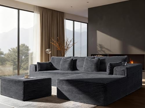 Oversized 108" Cloud Sectional Couch, Comfort U Shaped Boneless Sofa by VYUXWO
