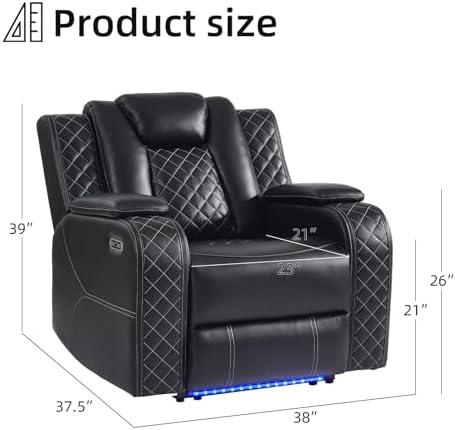 CANMOV Faux Leather Power Home Theater Seating, Movie Single Reclining Sofa - Image 2