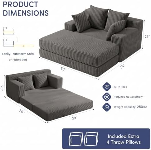 Convertible Sofa Bed with Ottoman, Small Boneless Loveseat Couch - Image 2