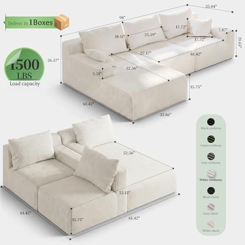 Homkdom Modular Sectional Sofa for Apartment, Left Facing Chaise - Image 2