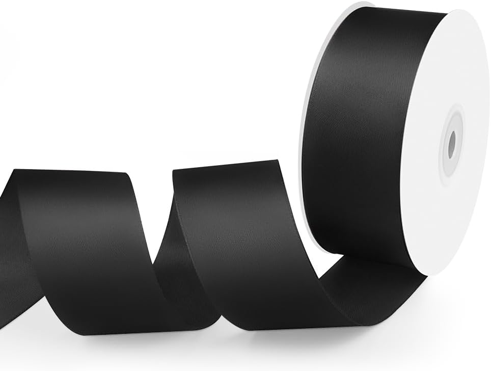 1-1/2" Width x 50 Yards Satin Fabric Ribbon, Black Ribbon Perfect for DIY Bows, Swags, Gift Wrapping, Craft, Flower Bouquet，Christmas and Halloween Party Decoration