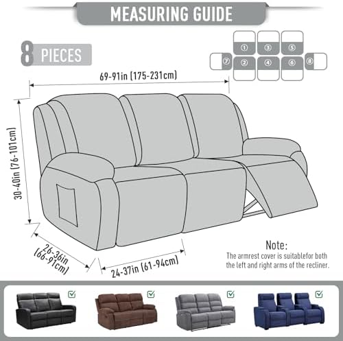TAOCOCO Stretch Recliner Sofa Covers 8 Piece, Dusty Grey - Image 5