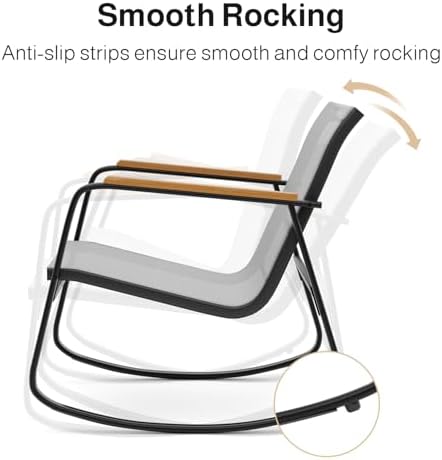 Aiho 3 Piece Patio Bistro Set, Textilene Rocking Chairs - Image 3