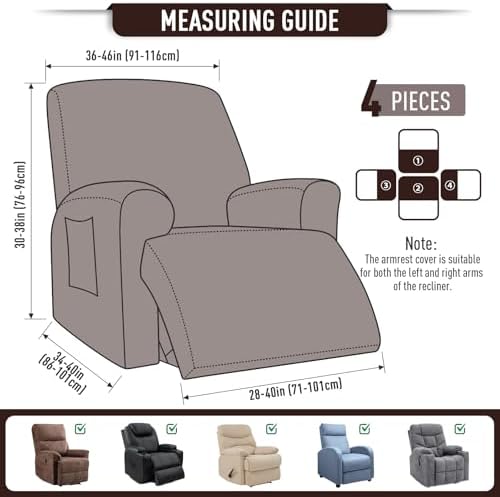 TAOCOCO Oversized Stretch Recliner Chair Covers 4 Piece, Dark Coffee - Image 4