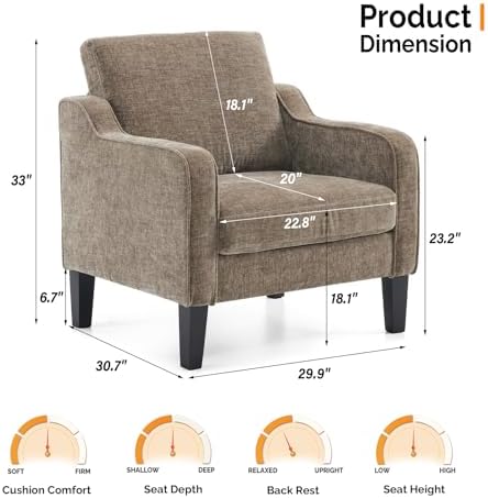 VINGLI Light Brown Accent Chair, Upholstered Armchair - Image 3