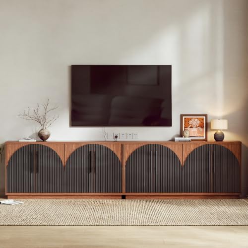 65" Buffet Cabinet with Storage, Fluted Sideboard Cabinet with 4 Arched Doors & by beronbaer