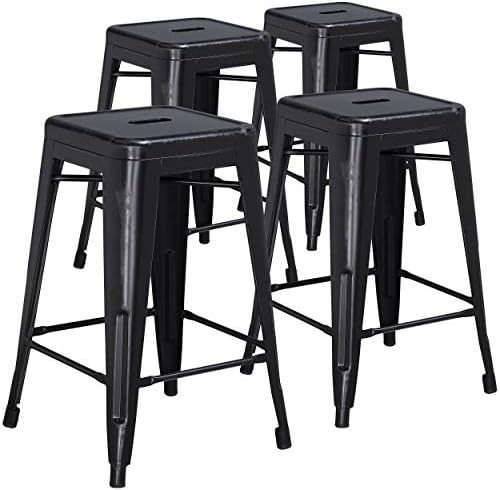Flash Furniture Kai Commercial Grade 4 Pack 24" High Backless Distressed Orange - Image 3