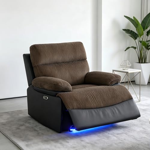 Power Recliner Chair with LED Lights, Corduroy Living Room Furniture Sets by COSYMOORFURNITURE