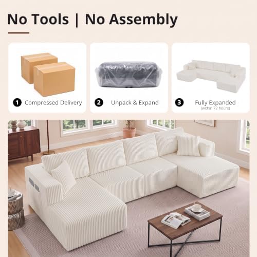 Skepphlay 132" U Shaped Couch, Boneless Sectional Couches - Image 6