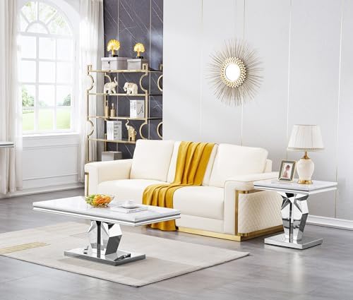 Henf 23in Square End Table Faux Marble End Table - Image 4